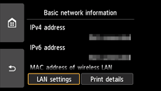 Scherm Basisnetwerkgegevens: Selecteer LAN-instellingen